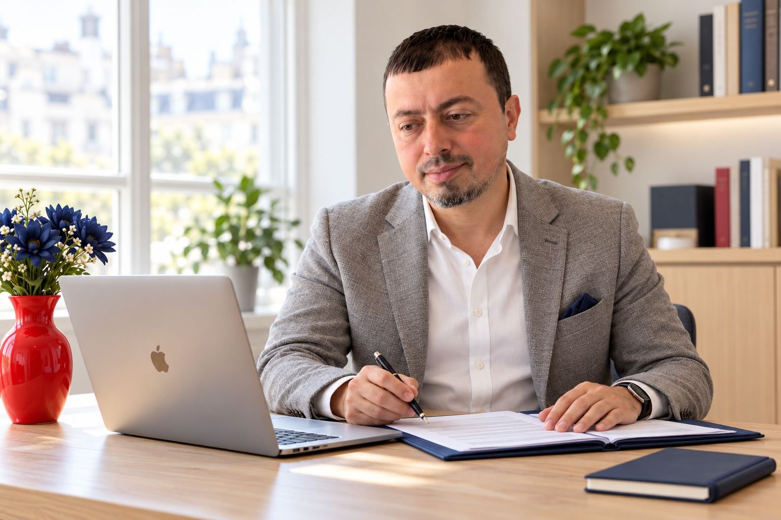 Certified Turkish–English translation and interpreting services Translation professional reviewing documents at a desk for certified Turkish–English translation and interpreting services in London